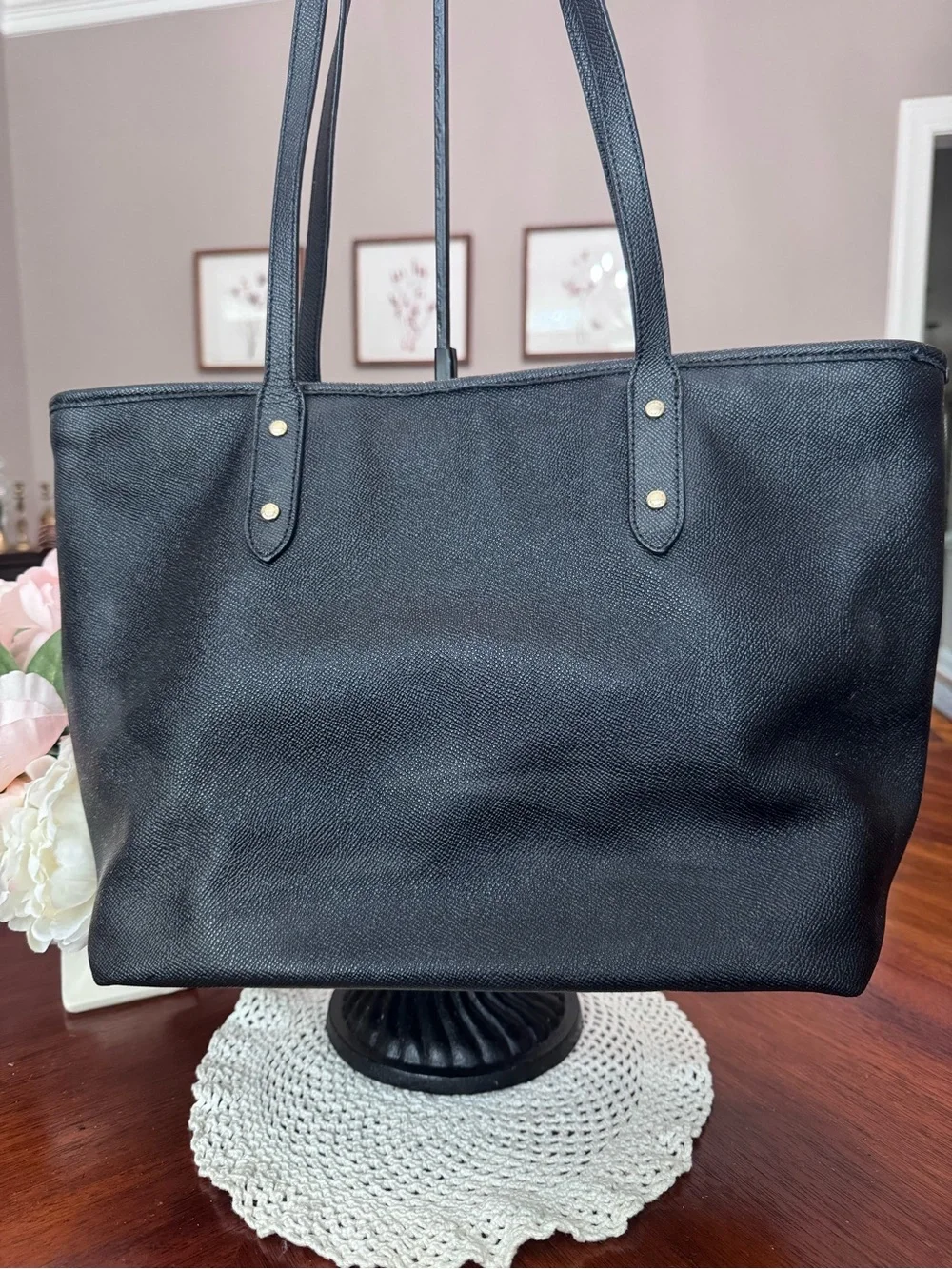 COACH Black Crossgrain Leather City Zip Tote Bag & Matching Slim Accordion Walle